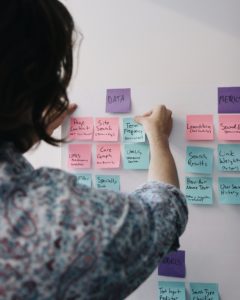 Placing sticky notes on whiteboard